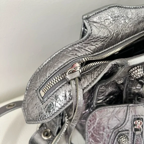 Balenciaga Neo Cagole City Bag Leather with Crystals XS - Metallic Silver - Picture 5 of 16